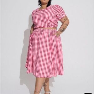 Torrid pink plaid midi smocked skirt set BNWT
